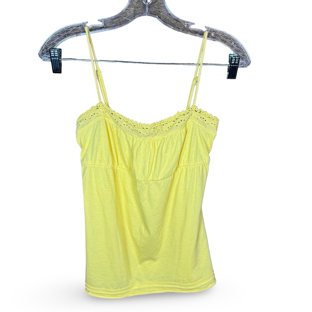 Anchor Blue Womens Small Yellow Lace Trim Eyelet Empire Babydoll Tank Top Y2K